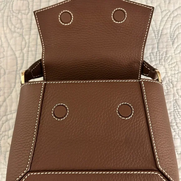 STRATHBERRY Mosaic Nano Leather Top-Handle Handbag Crossbody in Chocolate Brown - Picture 8 of 16